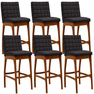 Kit 06 Banquetas Altas Para Cozinha Sala de Jantar Fixa Mila B04 Linho Chumbo - Lyam Decor