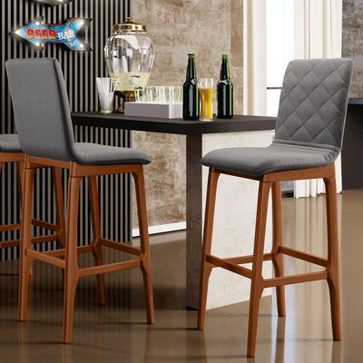 Kit 06 Banquetas Altas Para Cozinha Sala de Jantar Fixa Zoe B04 Linho Cinza Escuro - Lyam Decor