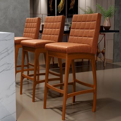 Kit 04 Banquetas Altas Para Cozinha Sala de Jantar Fixa Mila B04 Couríssimo Camel - Lyam Decor