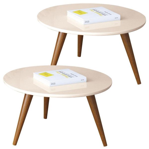Kit 02 Mesas De Centro Decorativa Sofia B01 Off White Pés Palito - Lyam Decor