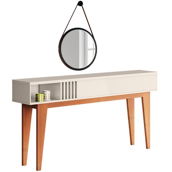 Kit Aparador Para Sala De Estar Greta Com Espelho Adnet 54cm Preto B01 Off White Nature - Lyam Decor
