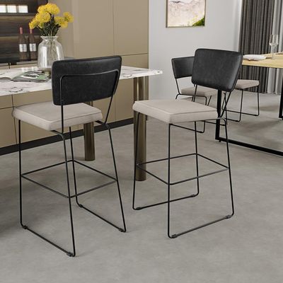 Banqueta Alta Bar Cozinha Sala Jantar Fixa Allana L02 Couríssimo Preto Linho Cru - Lyam Decor