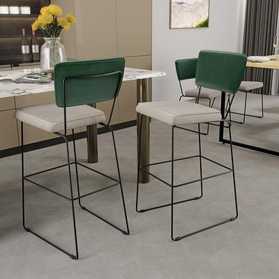 Banqueta Alta Bar Cozinha Sala De Jantar Fixa Allana L02 Facto Verde Musgo Linho Cru - Lyam Decor