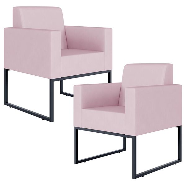Kit 02 Poltronas Decorativas para Sala Recepção Base Fixa De Metal Helô L02 Suede Rosê - Lyam Decor