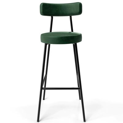 Banqueta Alta Cozinha Sala Jantar Estrutura Em Aço Milão F01 Couríssimo Verde Musgo - Lyam Decor