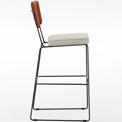Banqueta Alta Cozinha Sala Jantar Fixa Allana L02 Couríssimo Camel Linho Champagne - Lyam Decor