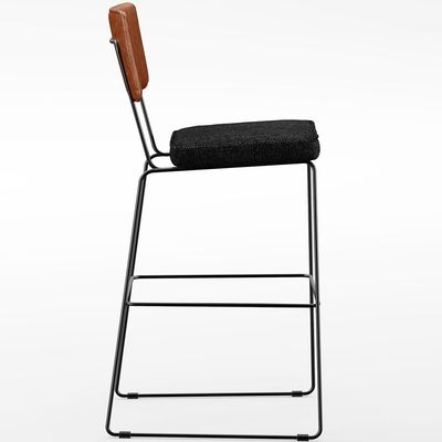 Banqueta Alta Cozinha Sala Jantar Fixa Allana L02 Couríssimo Camel Linho Chumbo - Lyam Decor