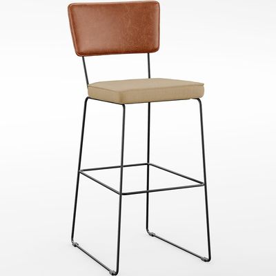 Banqueta Alta Cozinha Sala Jantar Fixa Allana L02 Couríssimo Camel Linho Bege Escuro - Lyam Decor