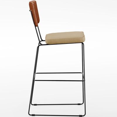 Banqueta Alta Cozinha Sala Jantar Fixa Allana L02 Couríssimo Camel Linho Bege Escuro - Lyam Decor