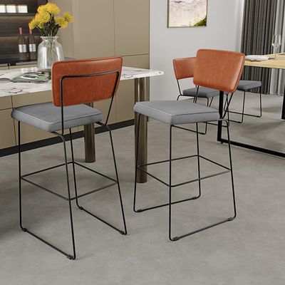 Banqueta Alta Cozinha Sala Jantar Fixa Allana L02 Couríssimo Camel Linho Cinza - Lyam Decor