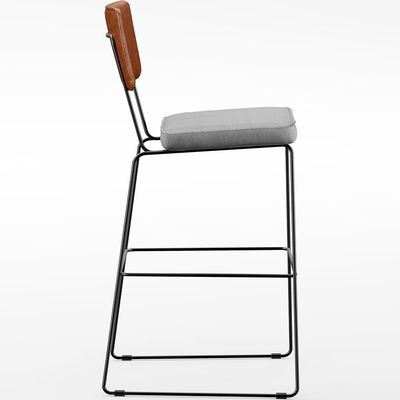 Banqueta Alta Cozinha Sala Jantar Fixa Allana L02 Couríssimo Camel Linho Cinza - Lyam Decor