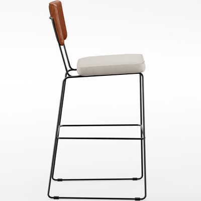 Banqueta Alta Cozinha Sala Jantar Fixa Allana L02 Couríssimo Camel Linho Cru - Lyam Decor