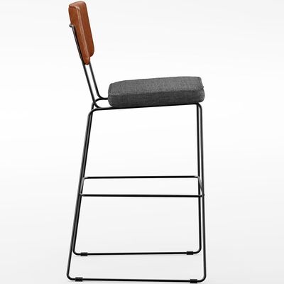 Banqueta Alta Cozinha Sala Jantar Fixa Allana L02 Couríssimo Camel Linho Cinza Escuro - Lyam Decor