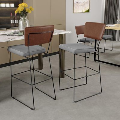 Banqueta Alta Cozinha Sala Jantar Fixa Allana L02 Couríssimo Marrom Linho Cinza - Lyam Decor