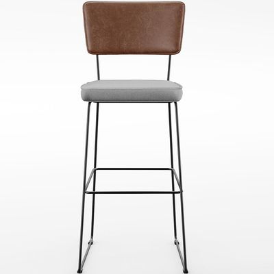 Banqueta Alta Cozinha Sala Jantar Fixa Allana L02 Couríssimo Marrom Linho Cinza - Lyam Decor