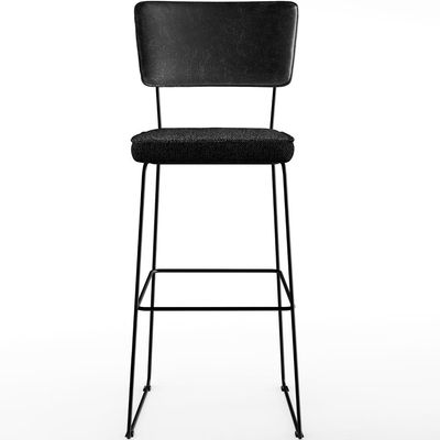 Banqueta Alta Cozinha Sala Jantar Fixa Allana L02 Couríssimo Preto Linho Chumbo - Lyam Decor