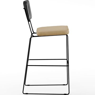 Banqueta Alta Cozinha Sala Jantar Fixa Allana L02 Couríssimo Preto Linho Bege Escuro - Lyam Decor