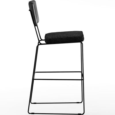 Banqueta Alta Cozinha Sala Jantar Fixa Allana L02 Couríssimo Preto Linho Chumbo - Lyam Decor