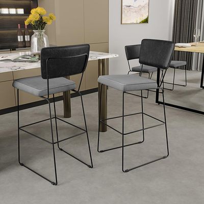 Banqueta Alta Cozinha Sala Jantar Fixa Allana L02 Couríssimo Preto Linho Cinza - Lyam Decor