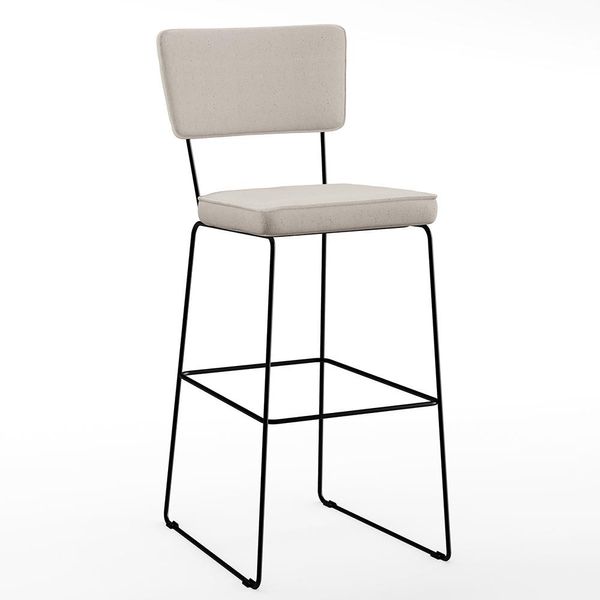 Banqueta Alta Para Cozinha Sala De Jantar Base em Aço Fixa Allana L02 Linho Cru - Lyam Decor Banqueta Alta Para Cozinha Sala De Jantar Base em Aço Fixa Allana L02 Linho Cru - Lyam Decor