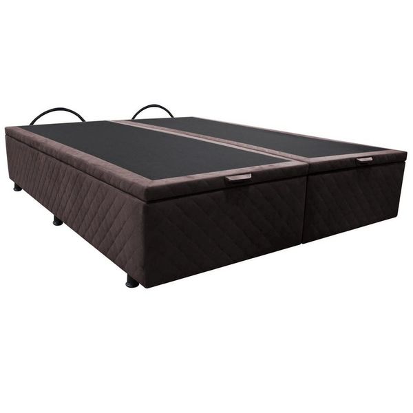 Base Box Baú para Cama Casal Queen 158x198cm Bipartido Liz S05 Suede Bordado Marrom - Mpozenato