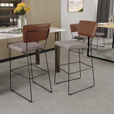 Kit 02 Banqueta Alta Cozinha Sala Jantar Fixa Allana L02 Couríssimo Marrom Linho Bege - Lyam Decor