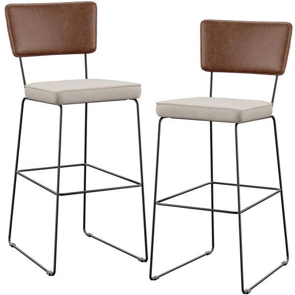Kit 02 Banqueta Alta Cozinha Sala Jantar Fixa Allana L02 Couríssimo Marrom Linho Cru - Lyam Decor