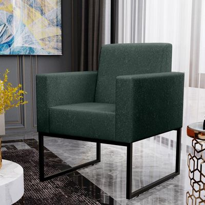 Poltrona Decorativa Para Sala E Recepção Base Fixa De Metal Helô L02 Linho Verde Musgo - Lyam Decor