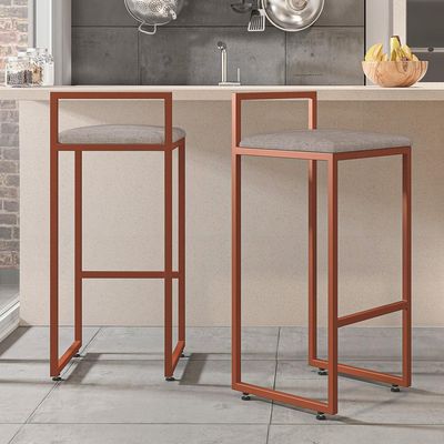 Kit 02 Banquetas Alta Para Cozinha Sala de Jantar Hanna L02 Bronze Linho Bege - Lyam Decor