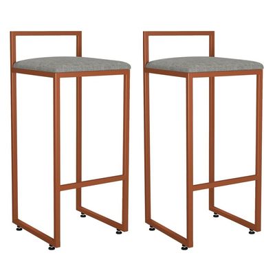 Kit 02 Banquetas Alta Para Cozinha Sala de Jantar Hanna L02 Bronze Linho Cinza Escuro - Lyam Decor