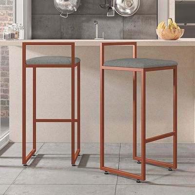 Kit 02 Banquetas Alta Para Cozinha Sala de Jantar Hanna L02 Bronze Linho Cinza Escuro - Lyam Decor