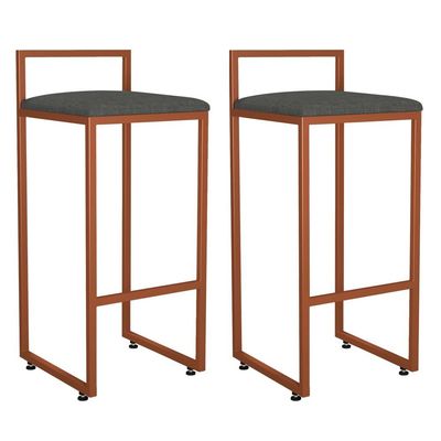 Kit 02 Banquetas Alta Para Cozinha Sala de Jantar Hanna L02 Bronze Linho Chumbo - Lyam Decor