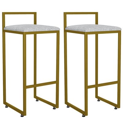 Kit 02 Banquetas Alta Para Cozinha Sala De Jantar Hanna L02 Dourado Linho Cru - Lyam Decor