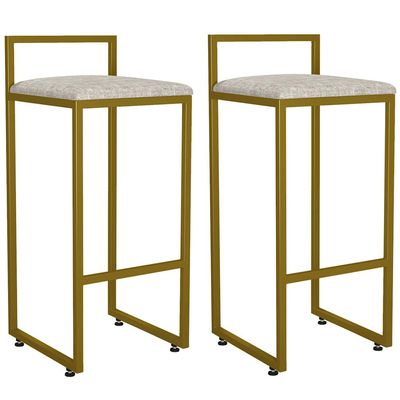Kit 02 Banquetas Alta Para Cozinha Sala De Jantar Hanna L02 Dourado Linho Bege - Lyam Decor
