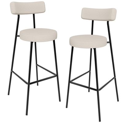 Kit 02 Banquetas Altas Bar Cozinha Sala De Jantar Estrutura Em Aço Milão F01 Linho Bege - Lyam Decor