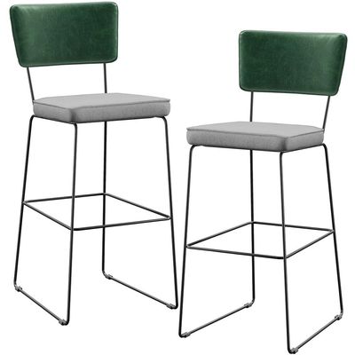 Kit 02 Banquetas Altas Bar Sala De Jantar Fixa Allana L02 Facto Verde Musgo Linho Cinza - Lyam Decor