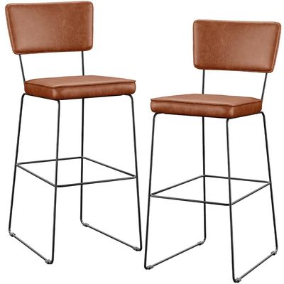 Kit 02 Banquetas Altas Cozinha Sala Jantar Base Em Aço Fixa Allana L02 Couríssimo Camel - Lyam Decor