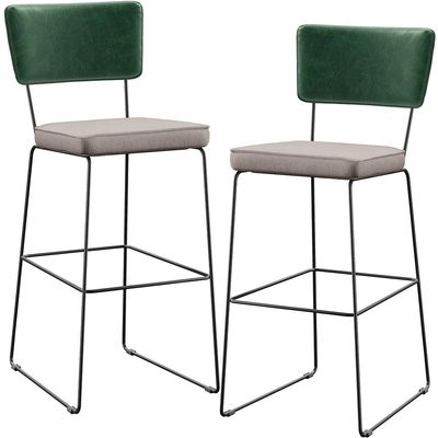 Kit 02 Banquetas Altas Bar Sala De Jantar Fixa Allana L02 Facto Verde Musgo Linho Bege - Lyam Decor