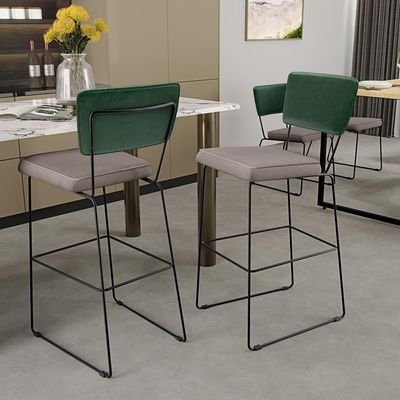 Kit 02 Banquetas Altas Bar Sala De Jantar Fixa Allana L02 Facto Verde Musgo Linho Bege - Lyam Decor