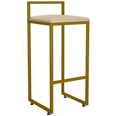 Kit 02 Banquetas Altas Para Cozinha Sala De Jantar Hanna L02 Dourado Suede Bege - Lyam Decor