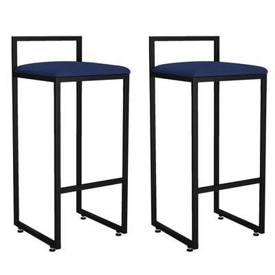 Kit 02 Banquetas Altas Para Cozinha Sala de Jantar Hanna L02 Preto Suede Azul Marinho - Lyam Decor