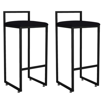 Kit 02 Banquetas Altas Para Cozinha Sala de Jantar Hanna L02 Preto Suede Preto - Lyam Decor