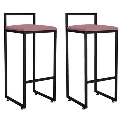 Kit 02 Banquetas Altas Para Cozinha Sala de Jantar Hanna L02 Preto Suede Rosê - Lyam Decor