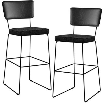 Kit 02 Banquetas Altas Sala Jantar Fixa Allana L02 Couríssimo Preto Linho Chumbo - Lyam Decor