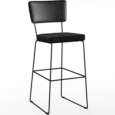Kit 02 Banquetas Altas Sala Jantar Fixa Allana L02 Couríssimo Preto Linho Chumbo - Lyam Decor
