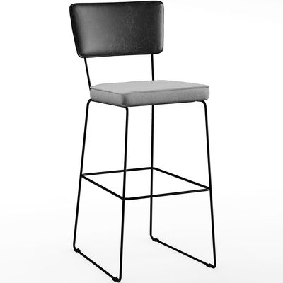 Kit 02 Banquetas Altas Sala Jantar Fixa Allana L02 Couríssimo Preto Linho Cinza - Lyam Decor