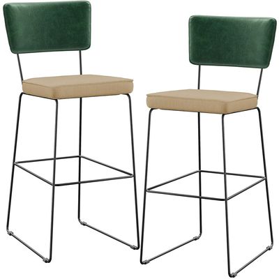 Kit 02 Banquetas Altas Sala Jantar Fixa Allana L02 Facto Verde Musgo Linho Bege Escuro - Lyam Decor