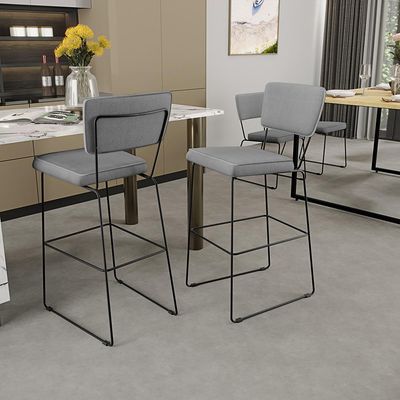 Kit 03 Banquetas Alta Para Cozinha Sala De Jantar Base Aço Fixa Allana L02 Linho Cinza - Lyam Decor