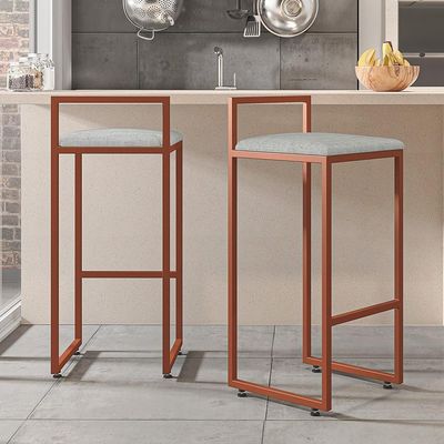 Kit 03 Banquetas Alta Para Cozinha Sala de Jantar Hanna L02 Bronze Linho Cinza - Lyam Decor
