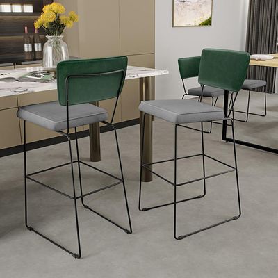 Kit 03 Banquetas Altas Bar Sala De Jantar Fixa Allana L02 Facto Verde Musgo Linho Cinza - Lyam Decor
